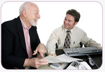 happy man talks to bookkeeper